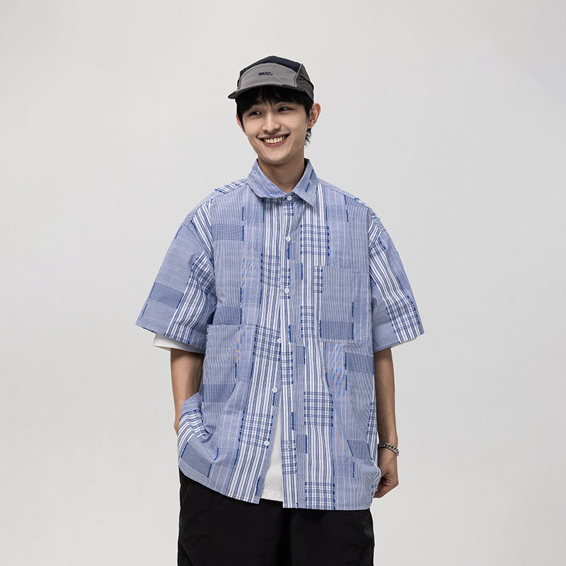 4M22 不對稱設計感撞色短袖襯衫 一色