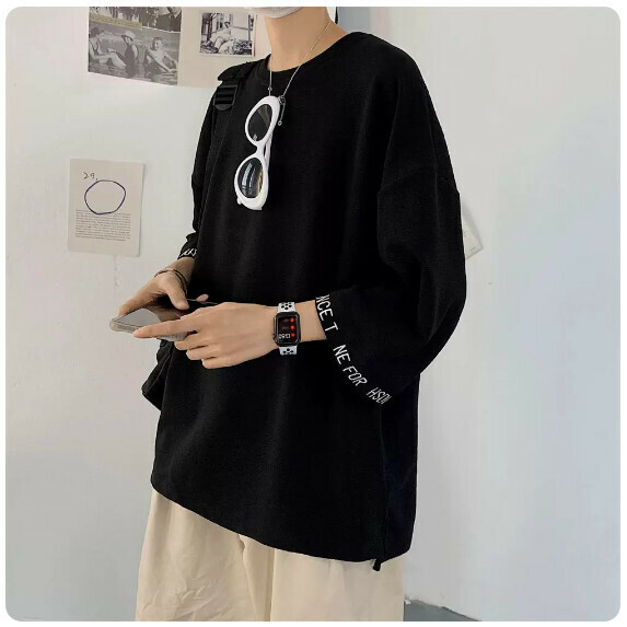 Men's T-shirt with 3 quarters sleeve (T130 black [size M_5XL] (contact customer service to confirm size after placing an order))