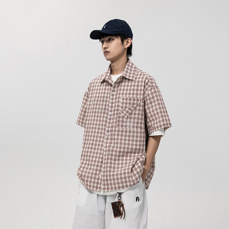 4M21 復古感格紋撞色短袖襯衫 一色