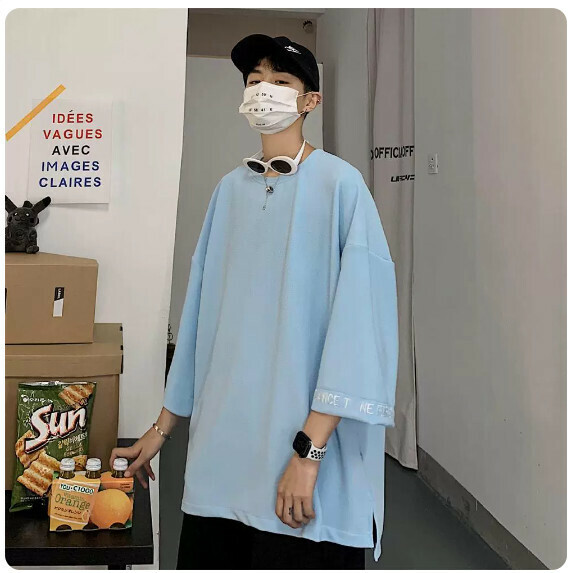 Men's T-shirt with three-quarter sleeves (T130 light blue [size M_5XL] (contact customer service to confirm size after placing an order))