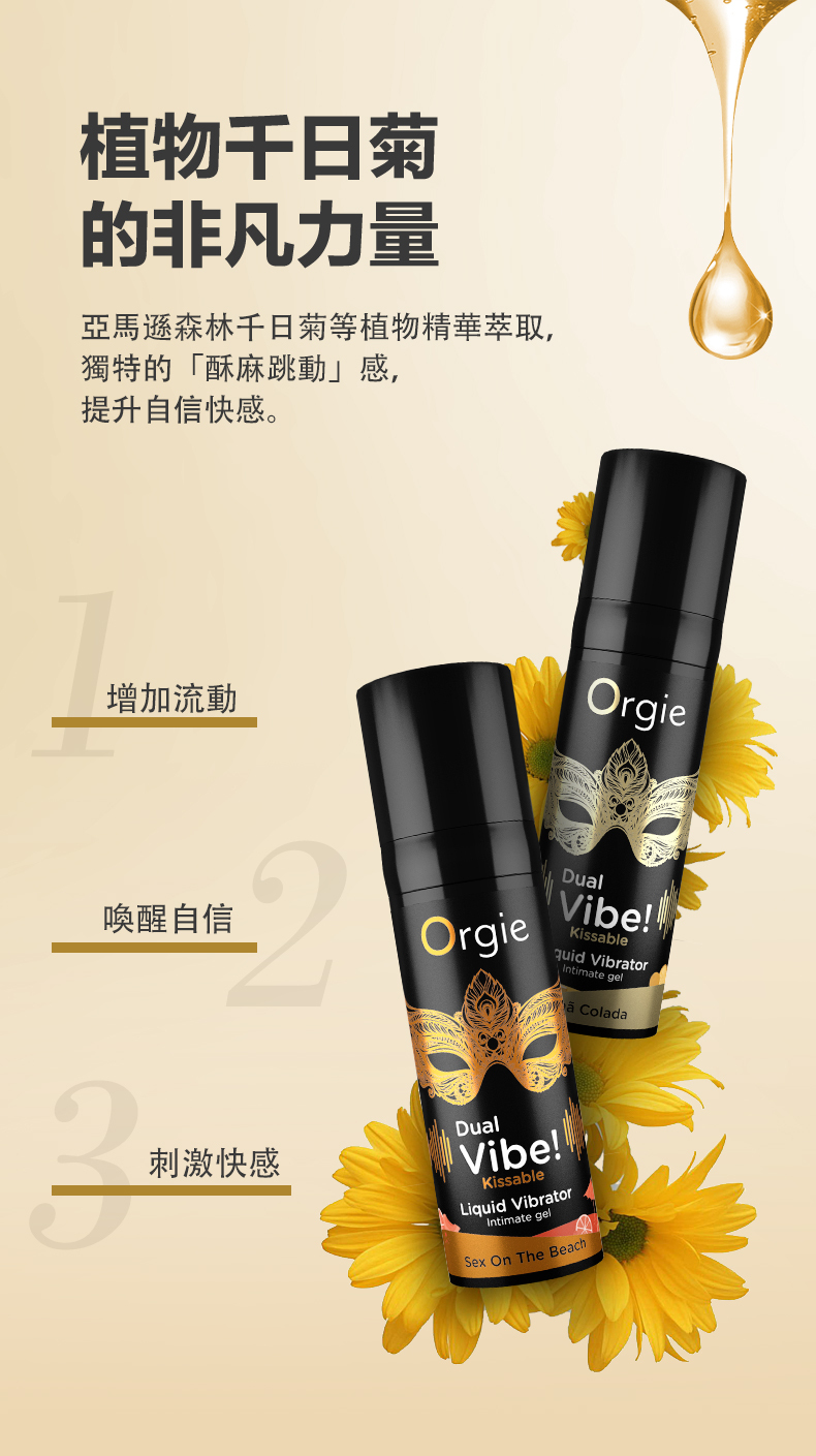 Orgie,Orgie 潤液滑,葡萄牙 Orgie,跳動式潤滑液,高潮液,快感增強液,水性潤滑液,矽性潤滑液,潤滑液,激情液,潤滑凝露,Orgie Dual Vibe