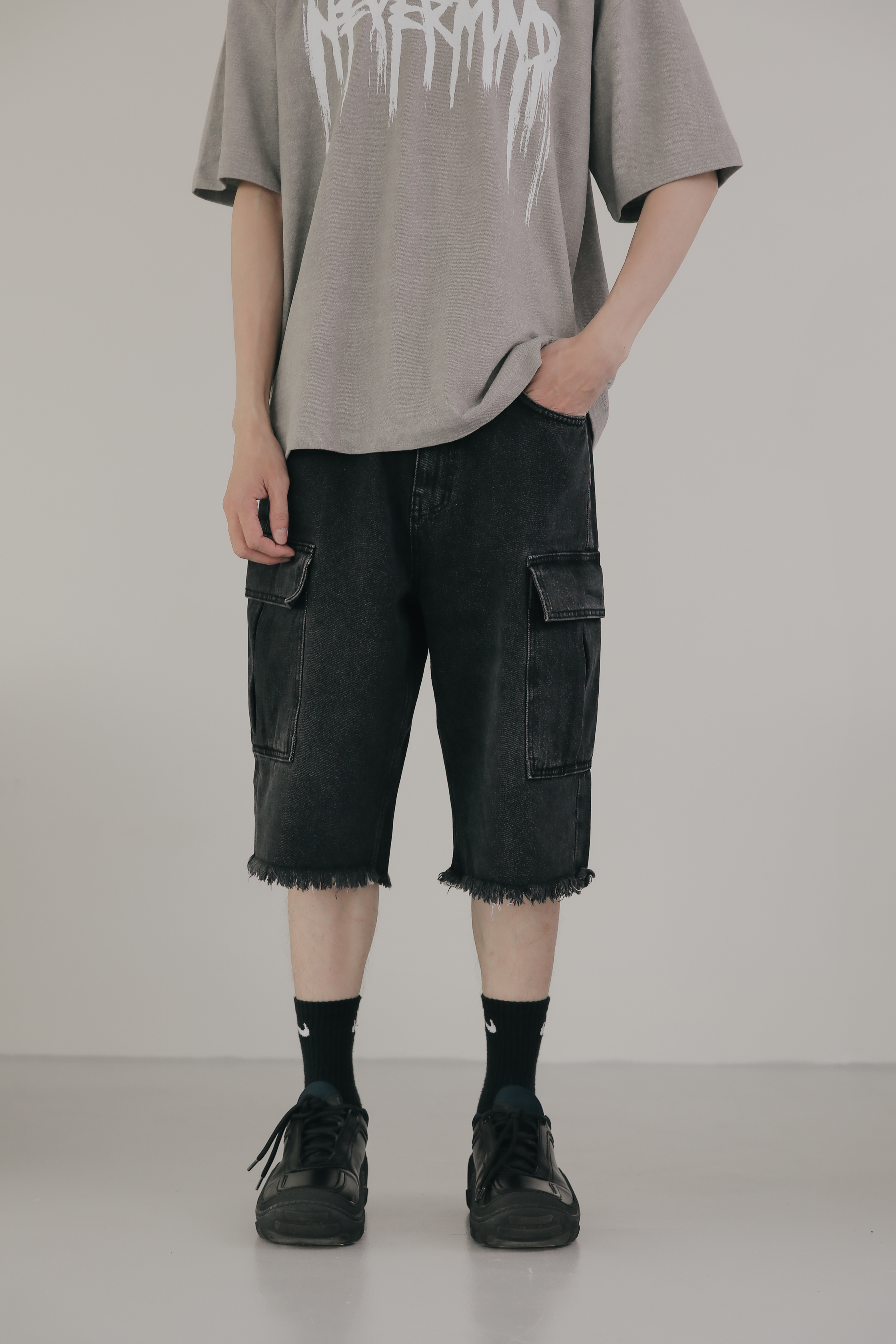 Cargo Half Wide Denim Shorts #短褲