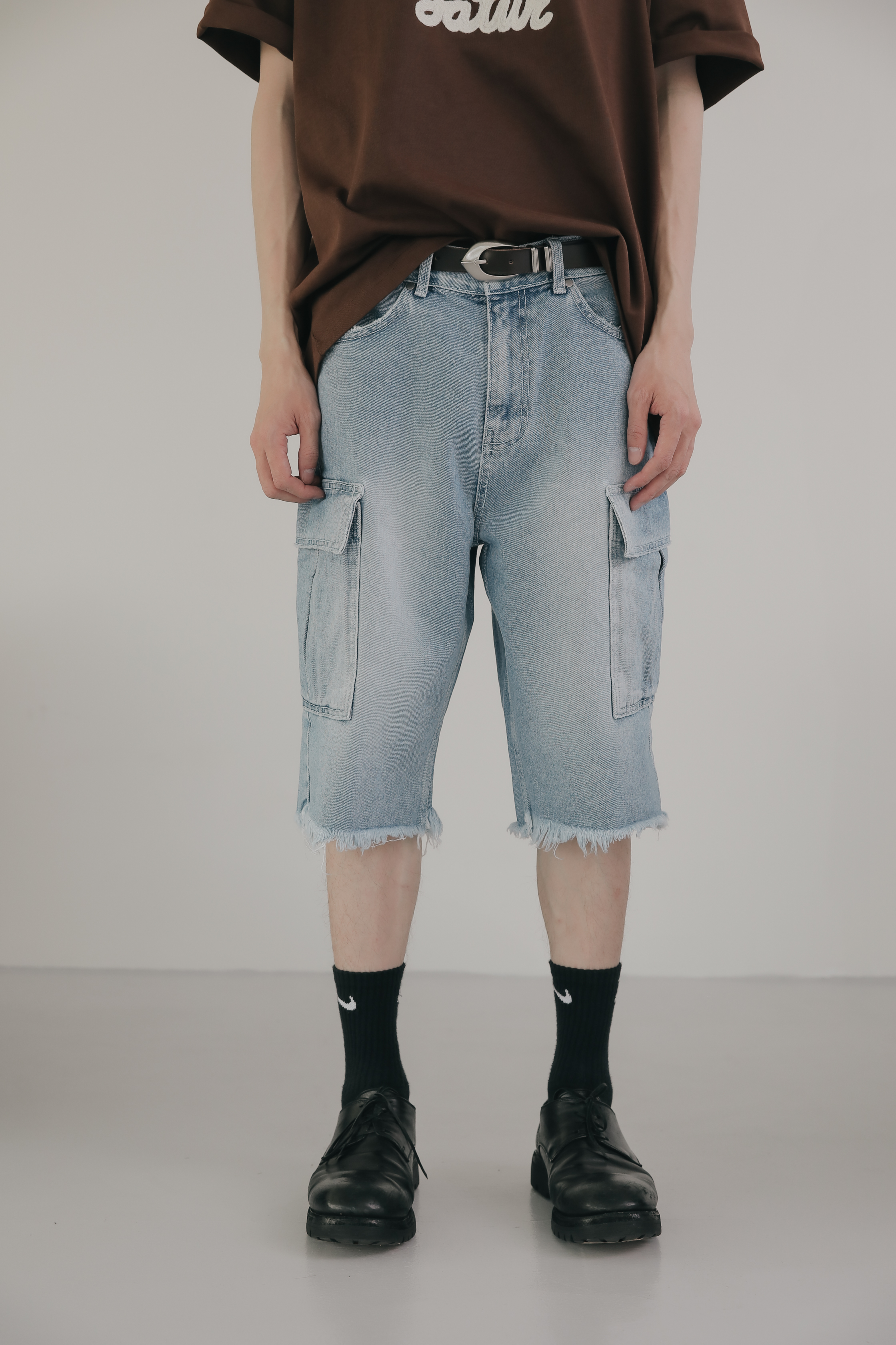 Cargo Half Wide Denim Shorts #短褲