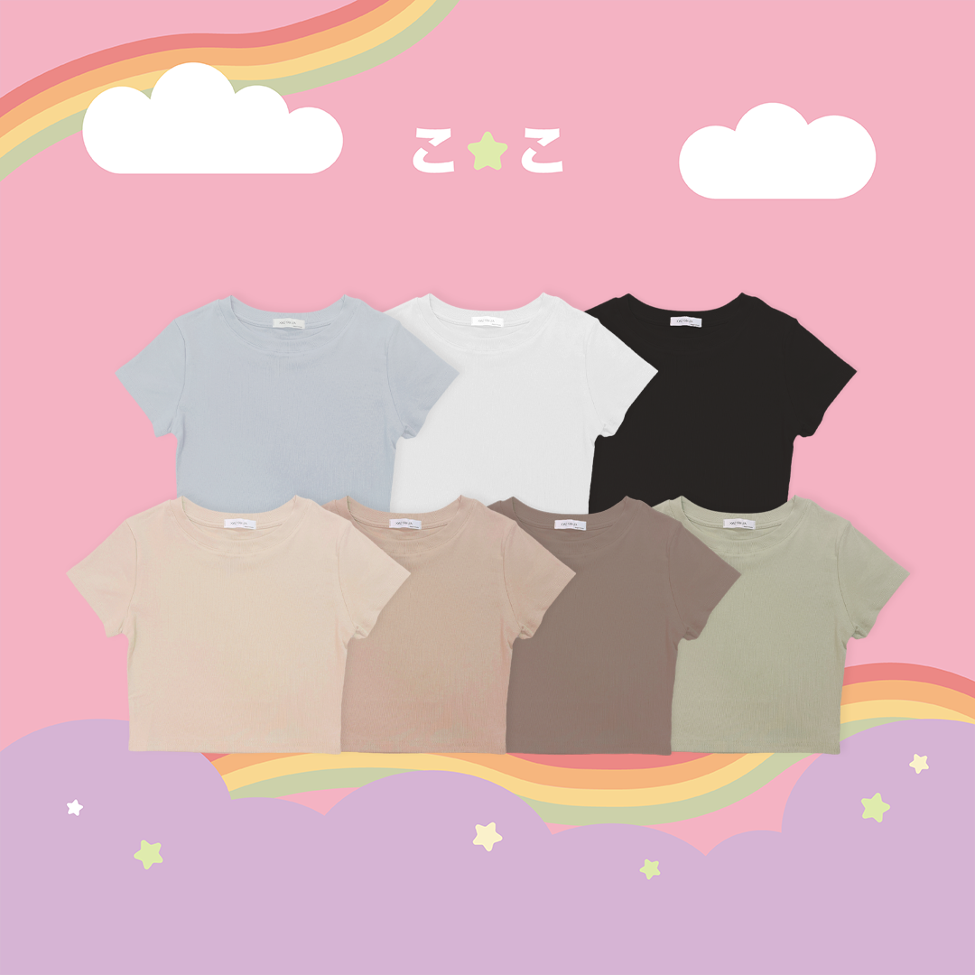 こ♡こ 純棉素面圓領短版上衣