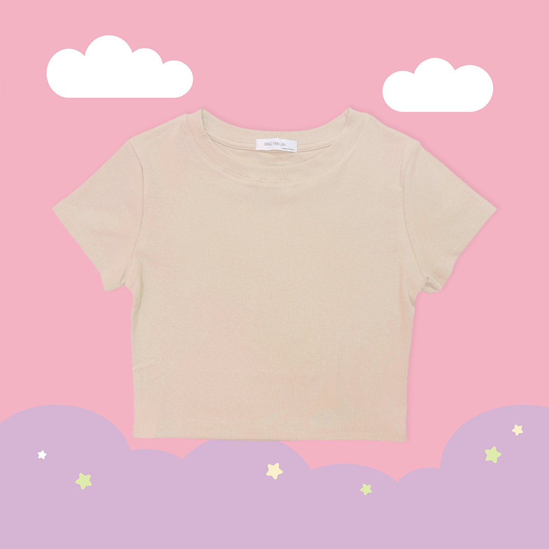 こ♡こ 純棉素面圓領短版上衣