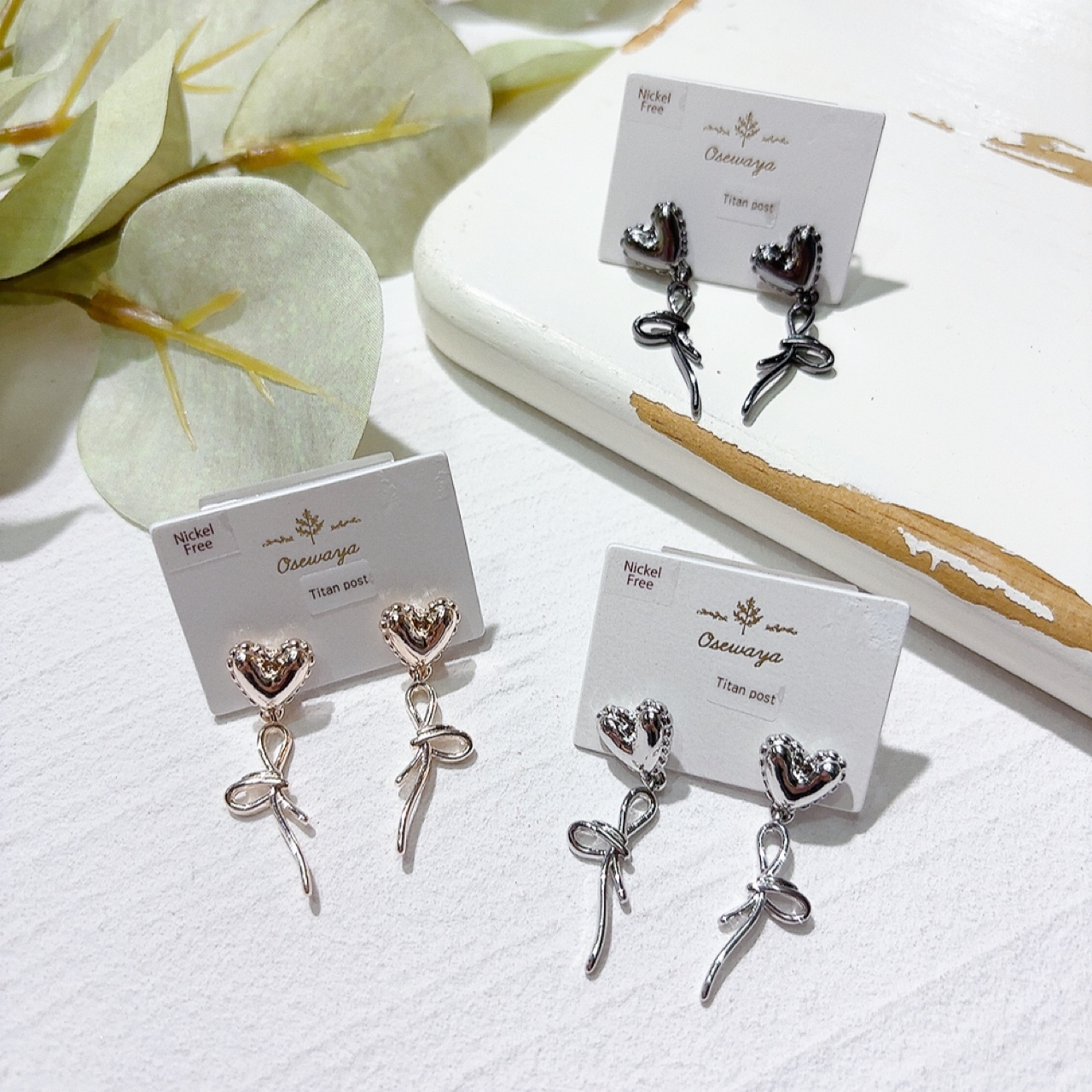 心形蝴蝶結耳環 (針/夾)