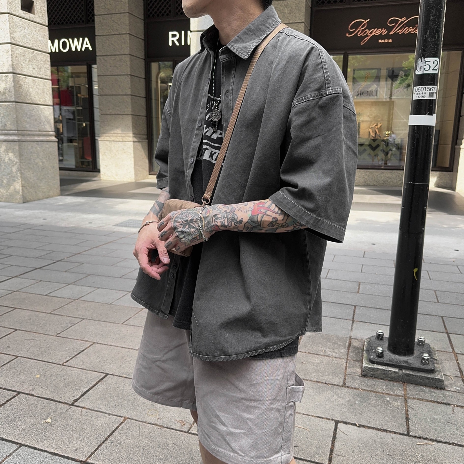 水洗斜紋 短袖襯衫