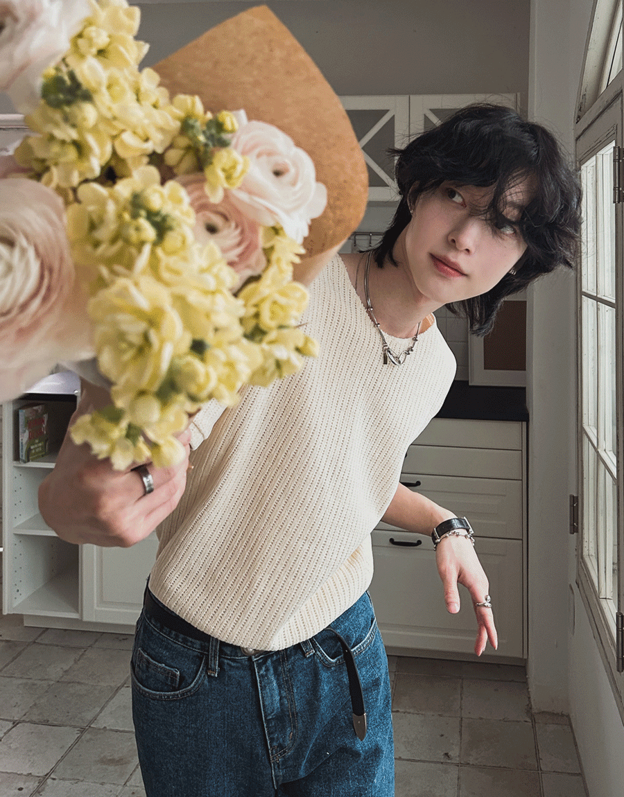 肌肉絲絨針織短袖上衣