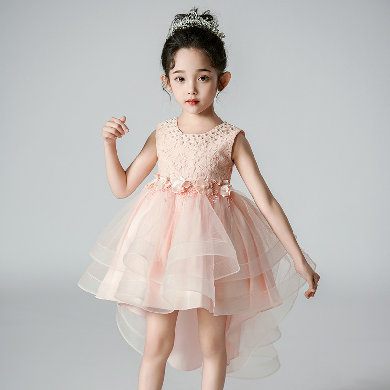 現貨 藍120cm 腰間花朵雙層蓬裙小禮服 4色 110-160cm #T2823