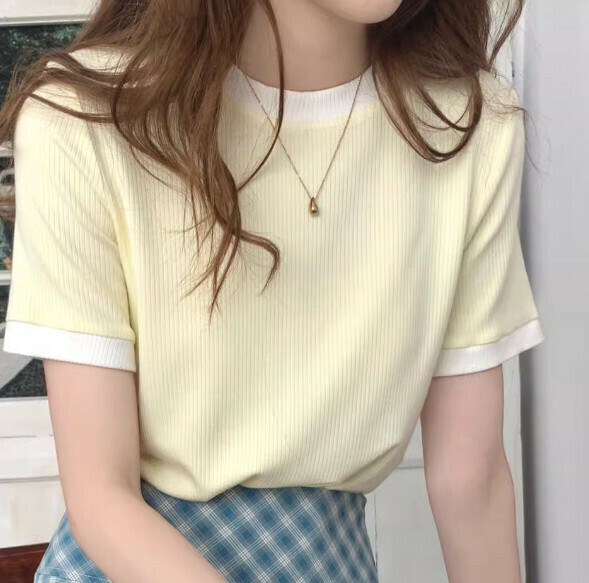 Slim Fit Short Sleeve T-Shirt (Yellow One-size-fits-all)