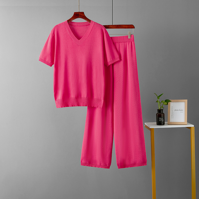 Temperament casual knitted sweater set (one-size-fits-all top + pants rose)