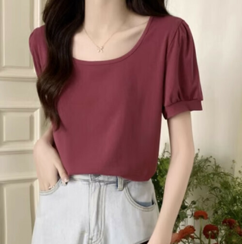 Korean solid color T-shirt (dragon fruit color one-size-fits-all)