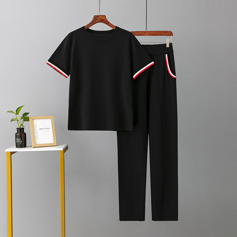 Temperament casual knitted sweater set (one-size-fits-all top + pants black)