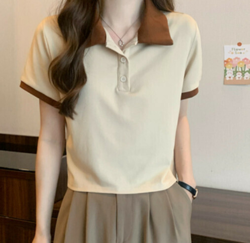 Polo Collar Women's T-Shirt (Apricot One-size-fits-all)