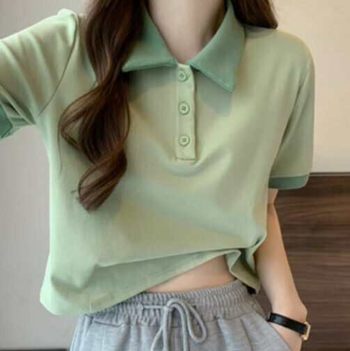 Polo Collar Women's T-Shirt (Green One-size-fits-all)