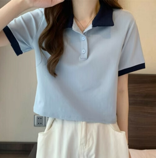 POLO COLLAR WOMEN'S T-SHIRT (BLUE ONE-SIZE-FITS-ALL)