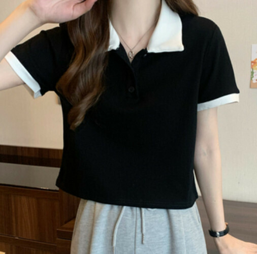 POLO COLLAR WOMEN'S T-SHIRT (BLACK ONE-SIZE-FITS-ALL)