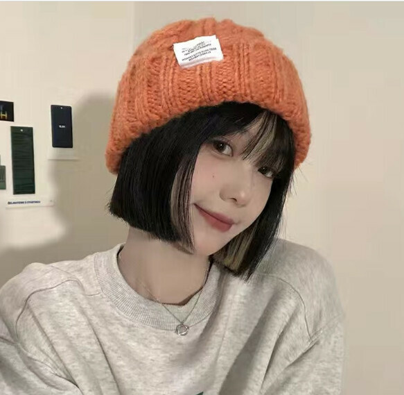 熱賣純色麻花毛線帽針織帽【桔色】【均碼】