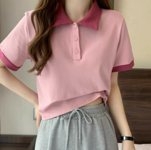 POLO COLLAR WOMEN'S T-SHIRT (PINK ONE-SIZE-FITS-ALL)