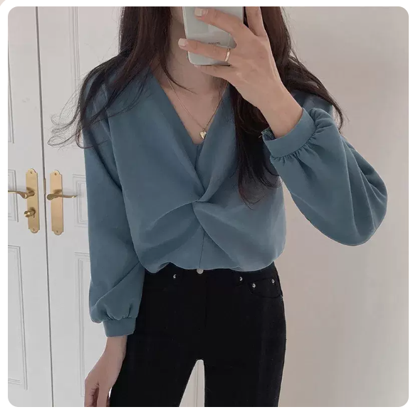 V-neck long-sleeved base shirt (blue size: S-3XL) (please contact customer service to confirm the shipping size after placing an order)
