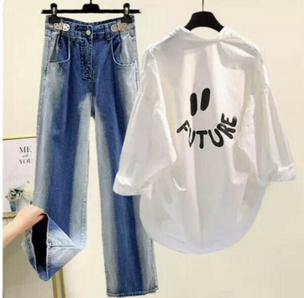 High-waisted blue gray jeans#Single piece (blue) (M-4XL) (Contact customer service to confirm size after placing an order) 