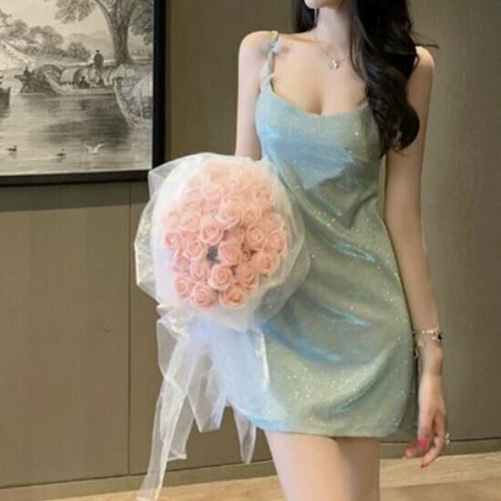 Hot selling cross backless suspender dress [light green] [size S-L] (please contact customer service to confirm the delivery size after placing the order)