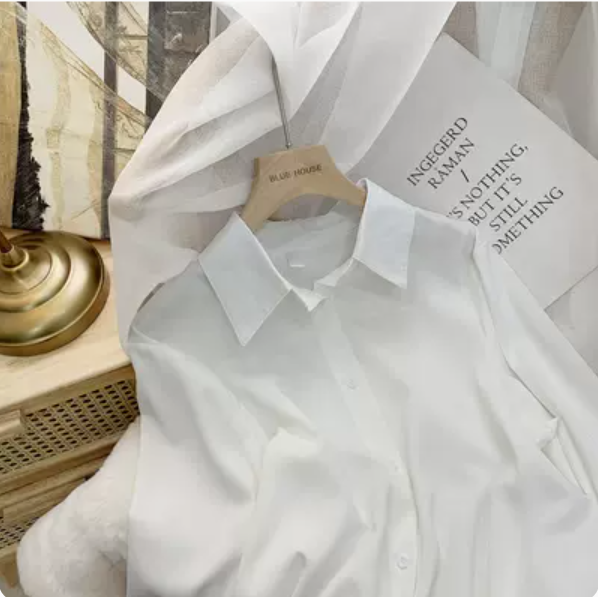Loose drape casual shirt (white size: S-3XL) (please contact customer service to confirm the shipping size after placing an order)