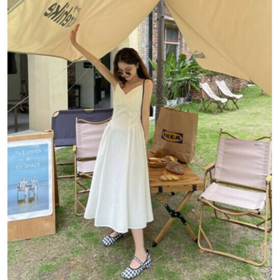 Hot selling suspender midi dress [white] [one size fits all]