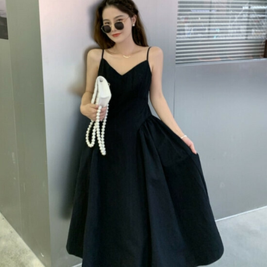 Hot selling suspender midi dress [black] [one size fits all]
