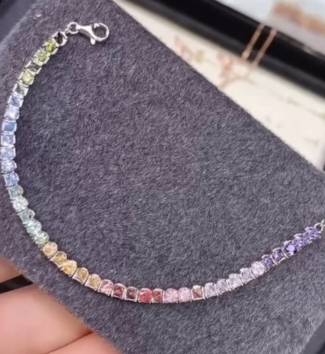 彩虹莫桑手鍊 925銀鍍18K白