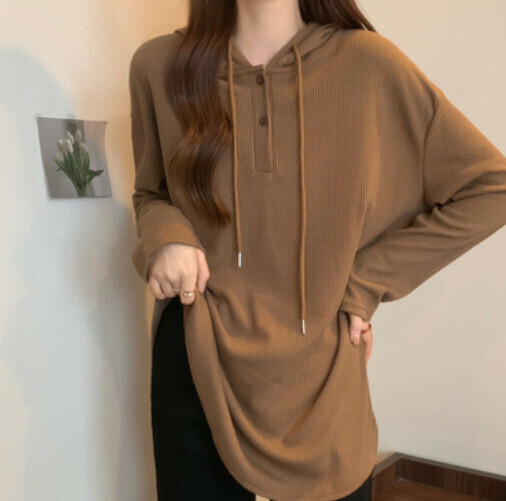 Hooded Long Sleeve Women's T-Shirt (Coffee One-size-fits-all)