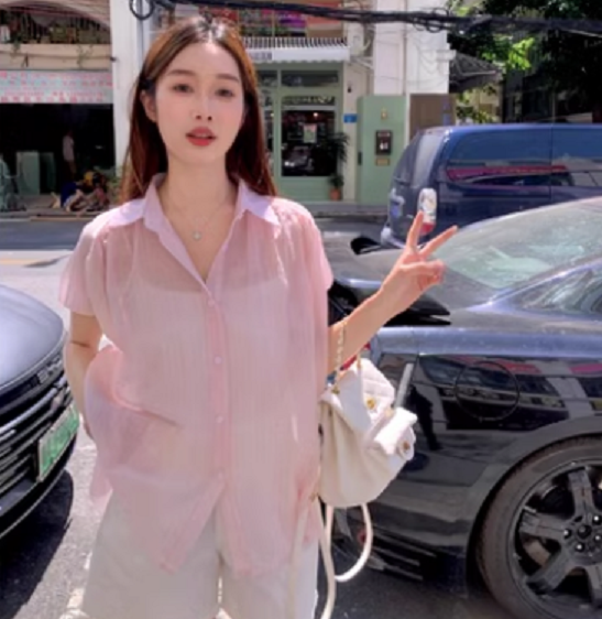 Striped Loose Light Shirt Women's (Pink) ( Size: One Size)