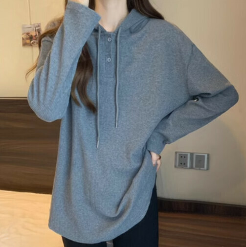 Hooded Long Sleeve Women's T-Shirt (Grey One-size-fits-all)
