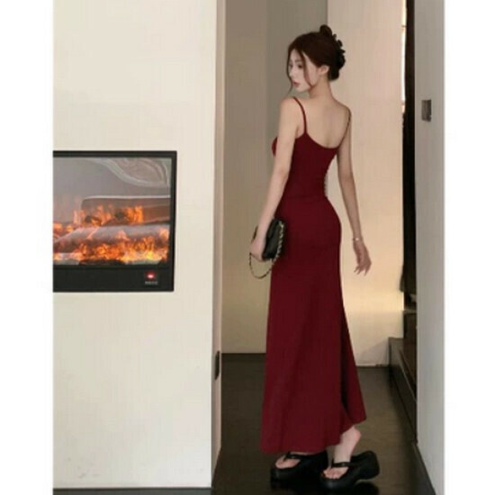 Hot selling elastic suspender dress [burgundy] [one size fits all]