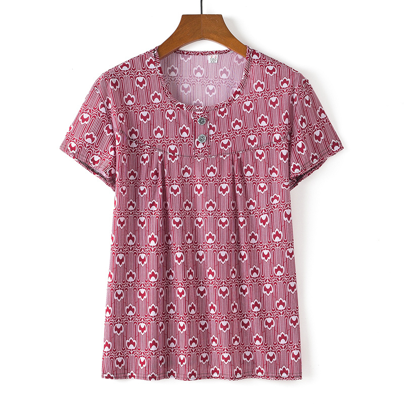 Middle-aged and elderly short-sleeved cotton silk thin shirt (2XL-4XL size 1 color (top)) [After placing an order, please contact customer service to confirm the shipping size]