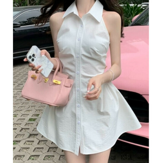Hot selling polo collar shirt dress [white] [size S-L] (please contact customer service to confirm the delivery size after placing the order)