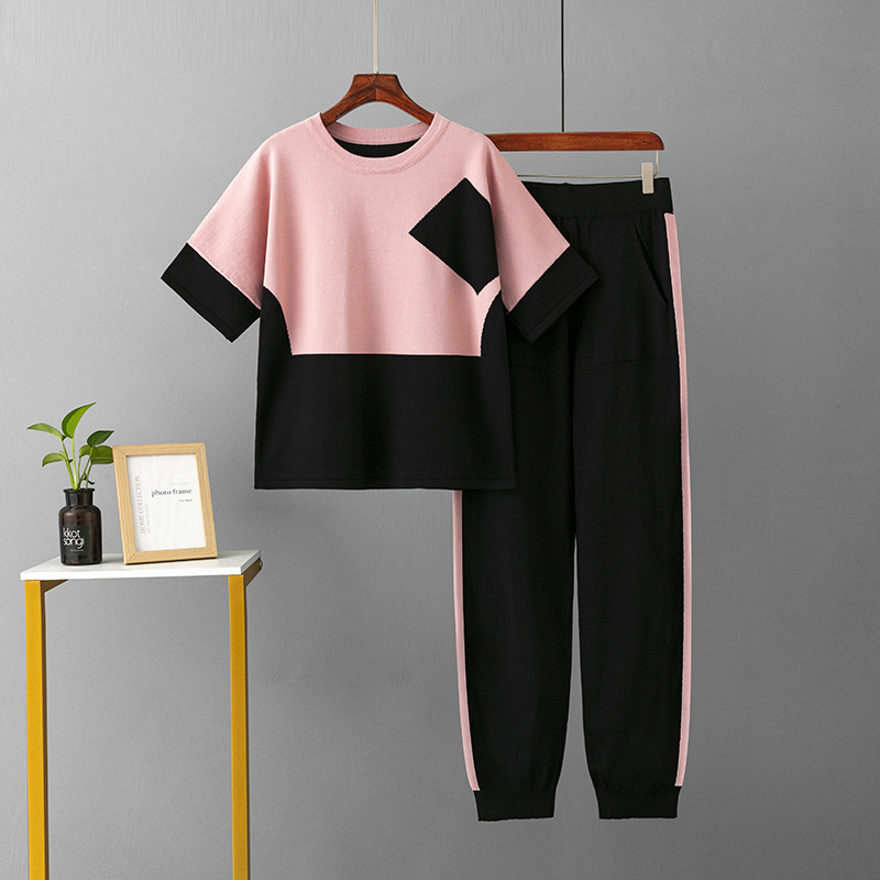 Temperament Casual Knit Sweater Set (One-size-fits-all Top + Pants Pink)
