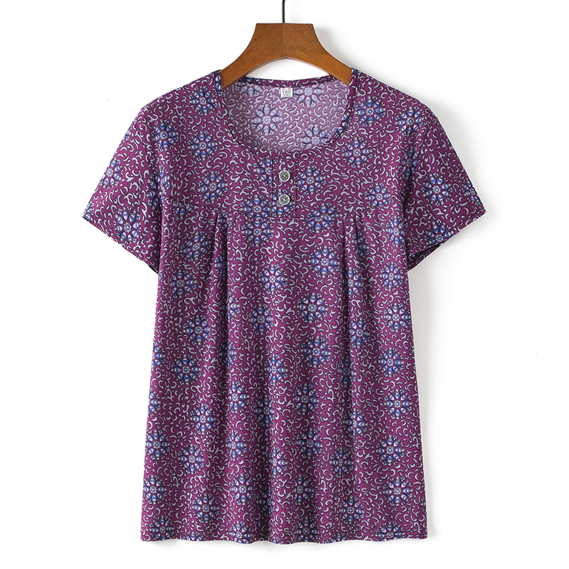 Middle-aged and elderly short-sleeved cotton silk thin shirt (2XL-4XL size 3 color (top)) [After placing an order, please contact customer service to confirm the shipping size]
