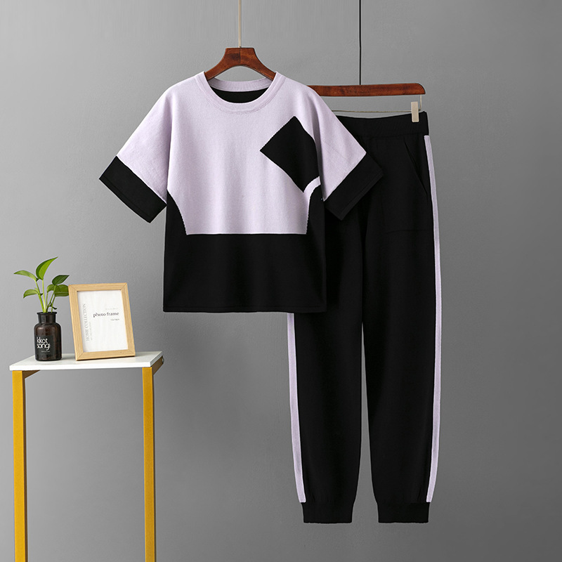 Temperament casual knitted sweater set (one size top + pants light purple)