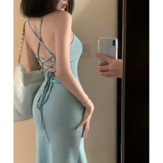 Hot selling strappy midi dress [blue] [one size fits all]