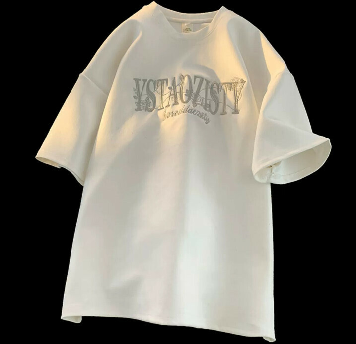 Embroidered loose five-and-a-half sleeve T-shirt (white M-2XL, contact customer service to confirm the shipping size after placing an order)