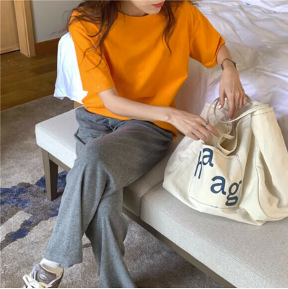 Solid color loose short T-shirt (orange size fit-all)