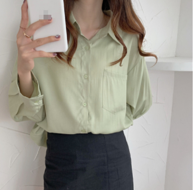 Korean Loose Casual Shirt (Light Green) (Size: One Size)