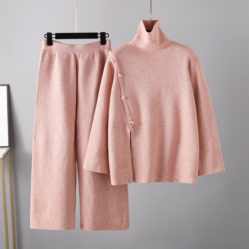 Temperament Casual Knit Sweater Set (One-size-fits-all Top + Pants Pink)