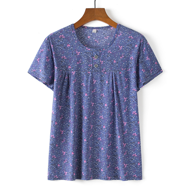 Middle-aged and elderly short-sleeved cotton silk thin shirt (2XL-4XL size 5 color (top)) [After placing an order, please contact customer service to confirm the shipping size]