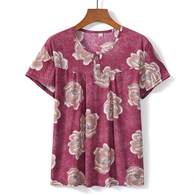 Middle-aged and elderly short-sleeved cotton silk thin shirt (2XL-4XL size 6 color (top)) [After placing an order, please contact customer service to confirm the shipping size]