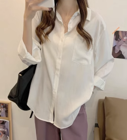 Korean Loose Casual Shirt (White Size: One Size)