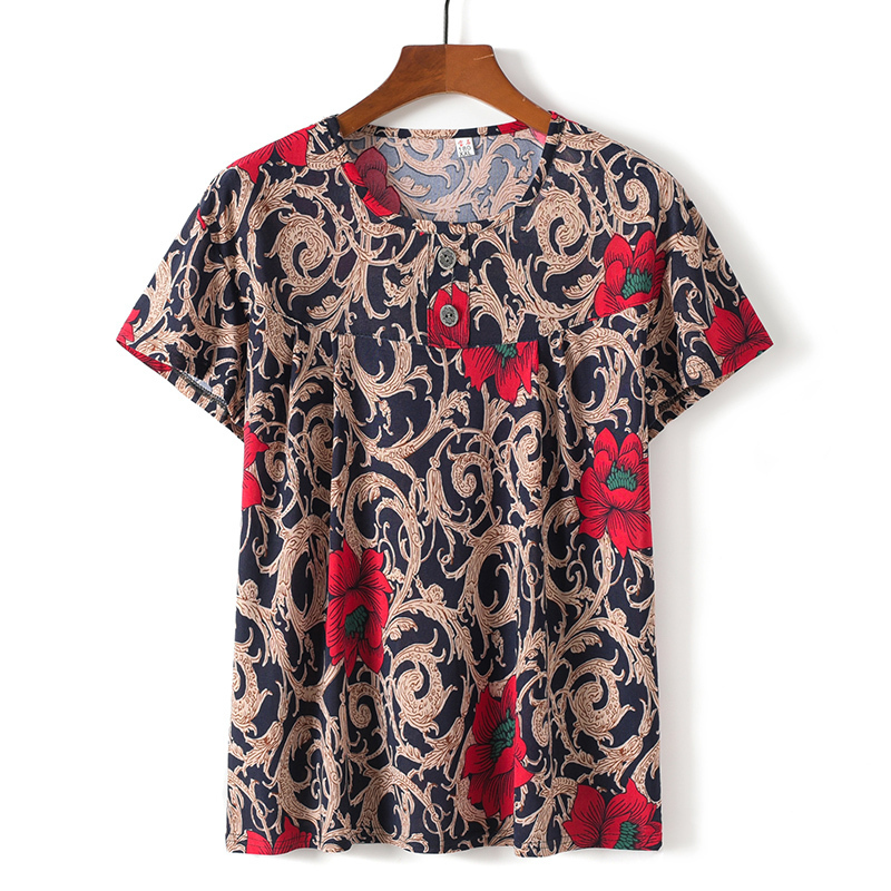 Middle-aged and elderly short-sleeved cotton silk thin shirt (2XL-4XL size 8 color (top)) [After placing an order, please contact customer service to confirm the shipping size]