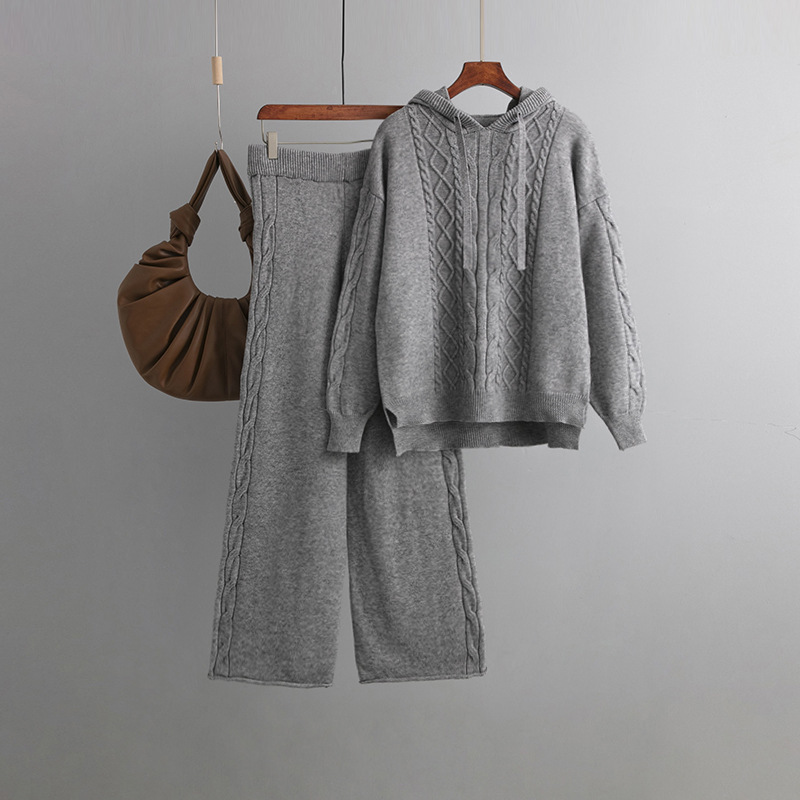 Temperament Casual Knit Sweater Set (One-size-fits-all Top + Pants Grey)