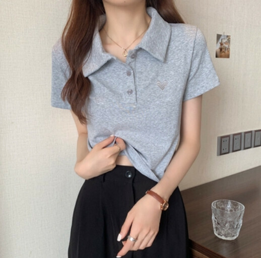 熱賣短款polo領T恤（灰色均碼）
